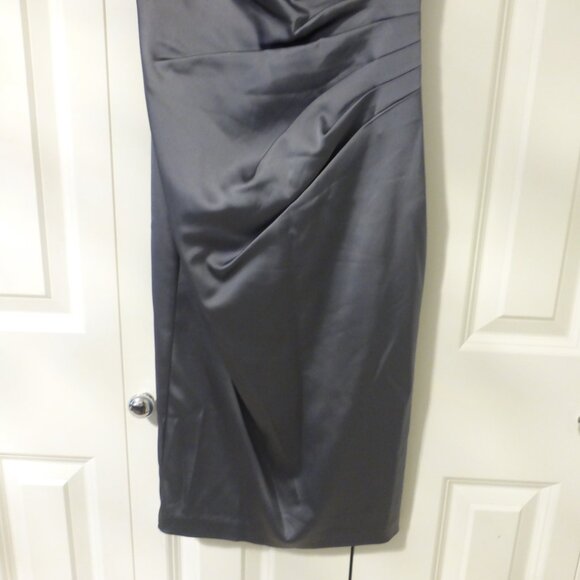 NWT LE CHATEAU gunmetal gray satin sleeveless midi dress - Picture 4 of 10